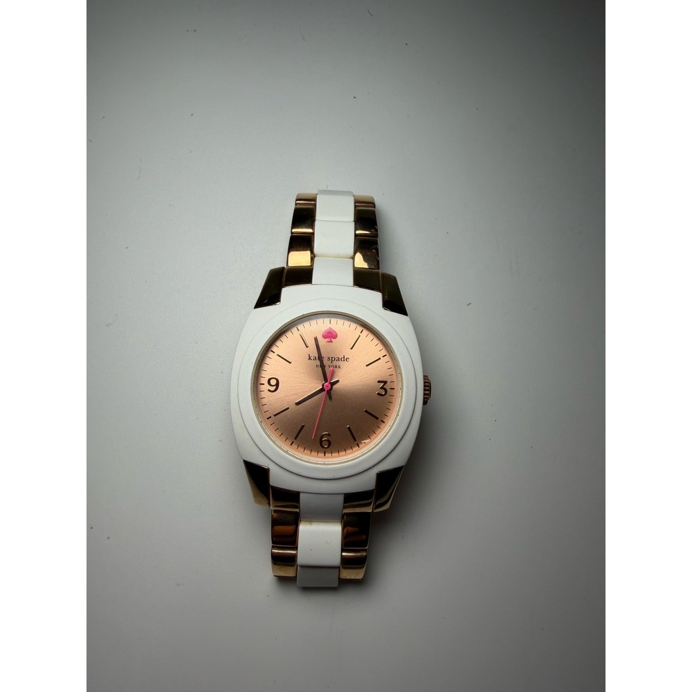 Kate Spade New York Cooper Rose Gold White Enamel Link Watch 1YRU0118